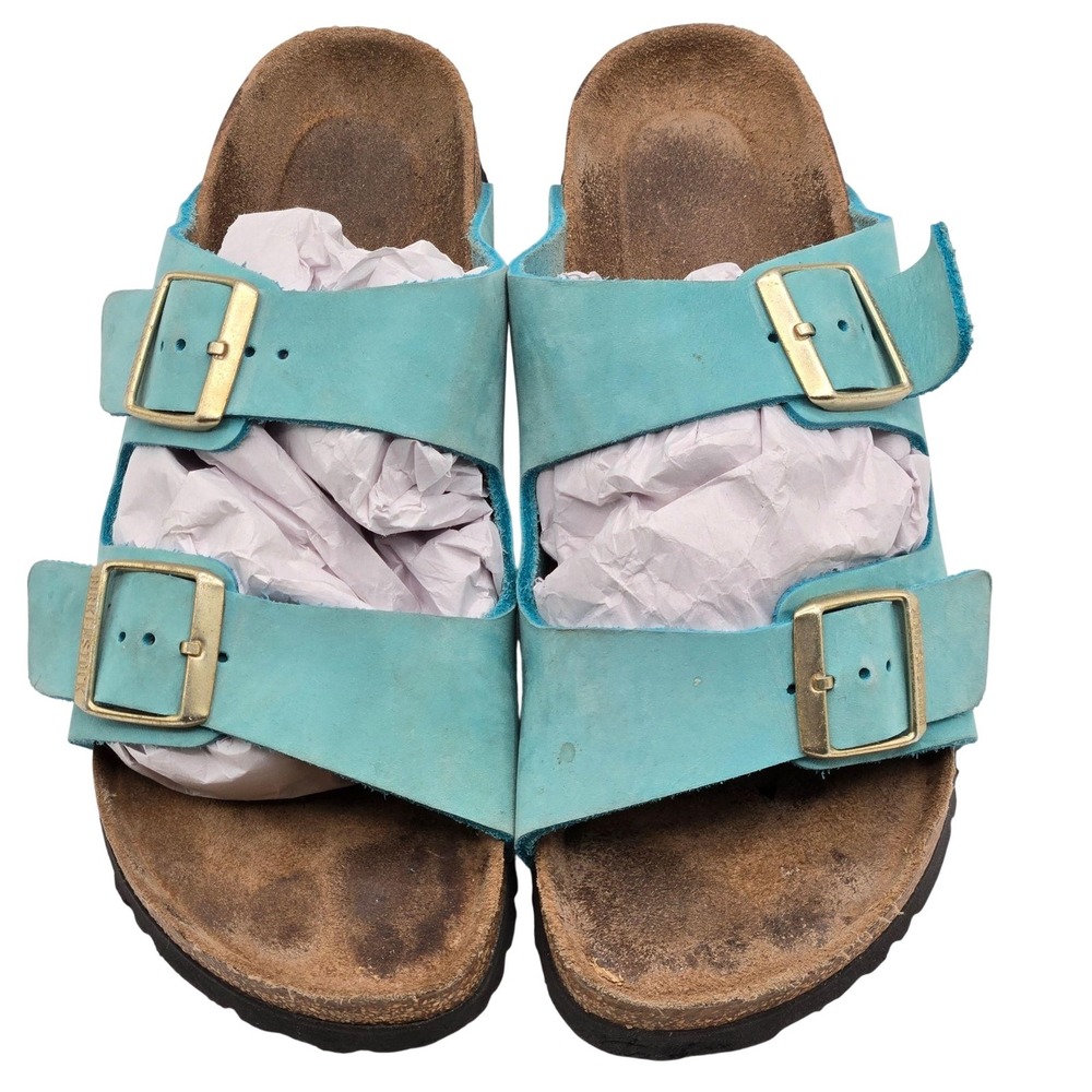 Birkenstock Shoes Womens Size 6.5 Blue Arizona Slide Suede Buckle Comfort